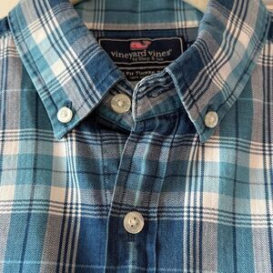 VINEYARD VINES SLIM FIT TUCKER SHIRT PLAID PREPPY COTTON MEN'S SMALL BLUE AQUA